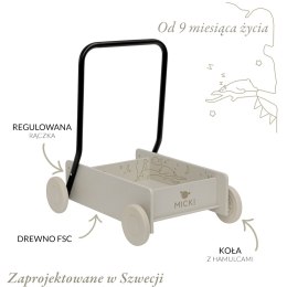 Beżowy drewniany chodzik pchacz, do nauki chodzenia, dla dzieci, zabawka Micki MICKI