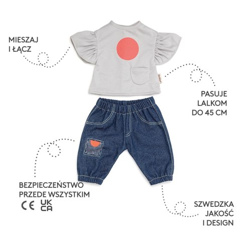 Jeansy i t-shirt dla lalki 45 cm, zabawa w przebieranie, ubranka, Skrallan MICKI