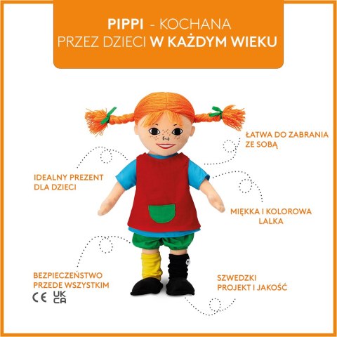 Miękka lalka Pippi Langstrumpf 20 cm, przytulanka, zabawka dla dzieci MICKI