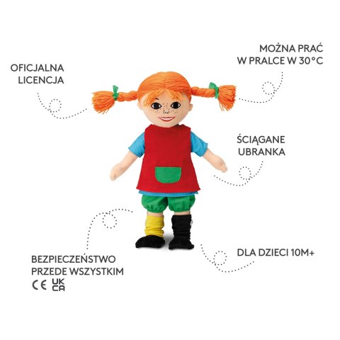 Miękka lalka Pippi Langstrumpf 30 cm, przytulanka, zabawka dla dzieci MICKI
