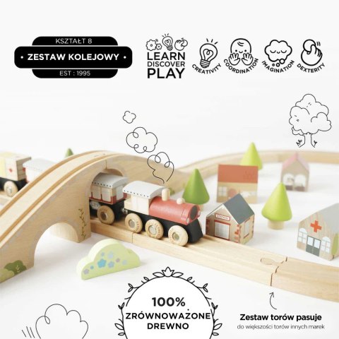 Drewniana kolejka zestaw 40 elementów, tory, pociąg, zabawka, Le Toy Van Le Toy Van