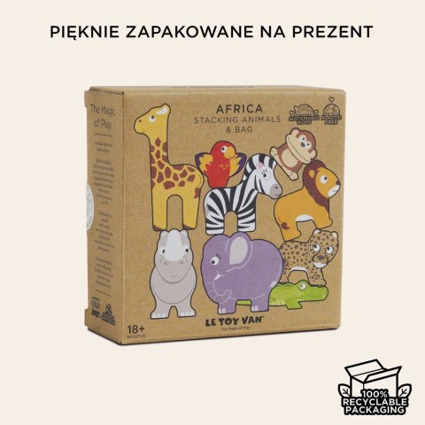 Drewniane figurki zwierzątka afrykańskie, zabawka układanka, Le Toy Van Le Toy Van