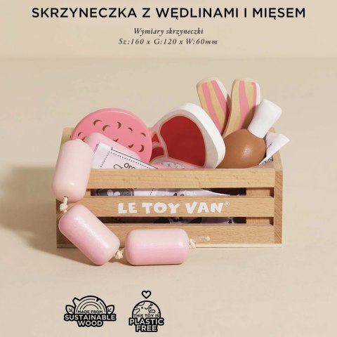 Drewniane mięso w skrzynce, zabawka dla dzieci, stragan sklep Le Toy Van Le Toy Van