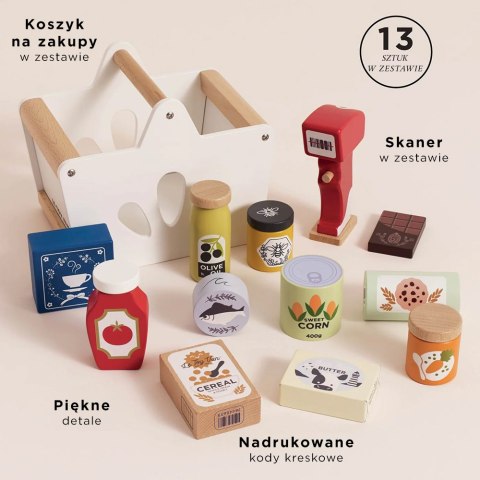 Drewniany koszyk z zakupami i skanerem dla dzieci zabawa w sklep Le Toy Van Le Toy Van