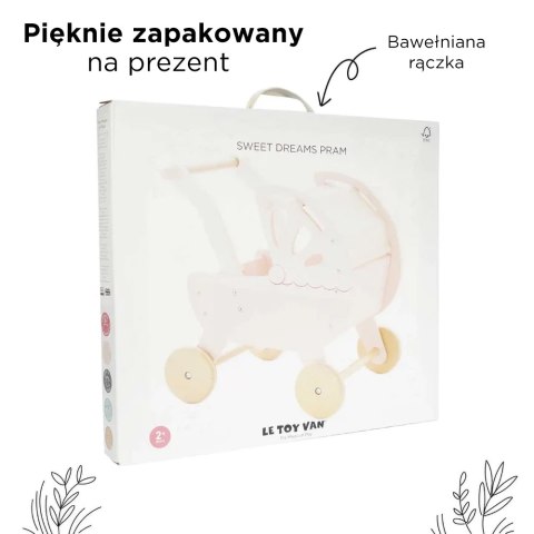 Drewniany wózek dla lalek Sweetdreams, zabawa dzieci z lalkami, Le Toy Van Le Toy Van