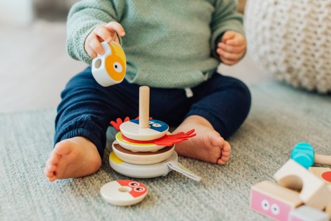 Drewniana układanka papuga, piramida, zabawka, nakładanka, kółka, Babblarna MICKI
