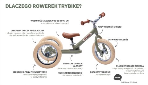 Pierwszy rowerek trójkołowy dziecięcy biegowy 2w1 kremowy matowy Trybike CoandCo