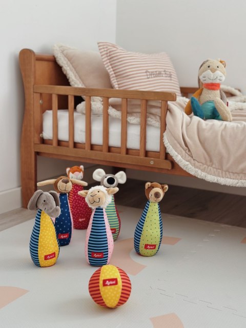 Zestaw miękkie kręgle dla dzieci zabawka rozwojowa patchwork gra sigikid Sigikid