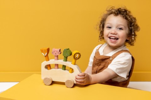 Drewniany autobus ze zwierzątkami pop-up Trixie Baby