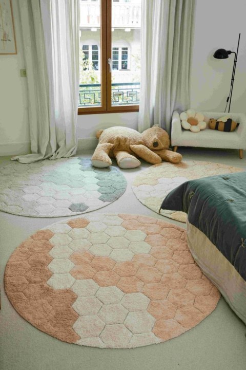 Dywan bawełniany okrągły Ø 140, Round Honeycomb Rose, Plaster Miodu Róż, Planet Bee, Lorena Canals