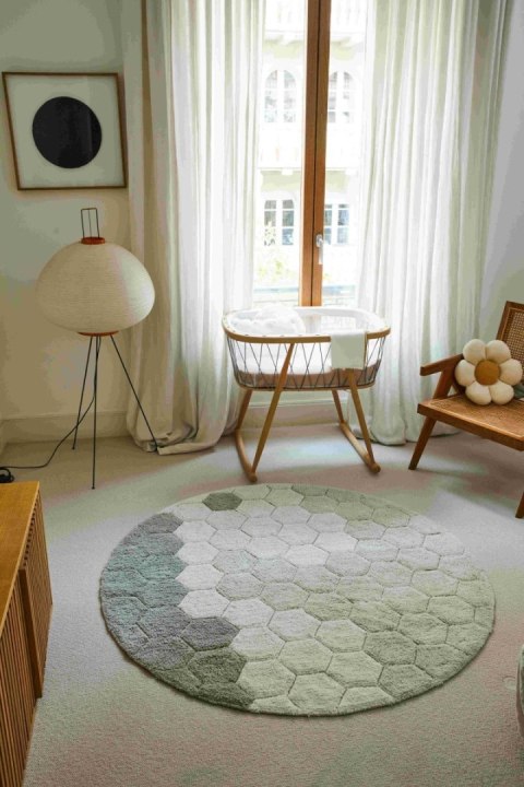 Dywan bawełnainy okrągły Ø 140 , Round Honeycomb Blue Sage, Plaster Miodu, Planet Bee, Lorena Canals
