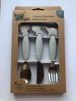 B-Zestaw sztućców dla dzieci silkon/Inox grey