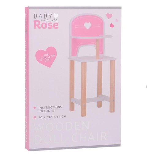 Drewniane krzesełko Baby Rose dla lalek 35-45 cm